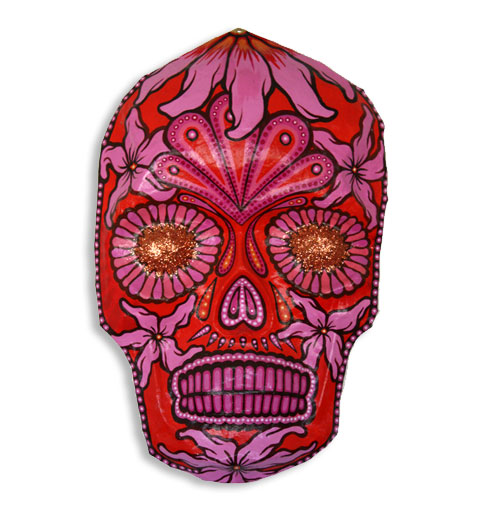 Orange mask with pink flowers